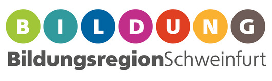 Das Logo steht für die Bildungsregion Schweinfurt. Bildung ist in einzelnen Buchstaben mit farblich unterschiedlichen Kreisen hinterlegt. Darunter steht. Bildungsregion Schweinfurt.